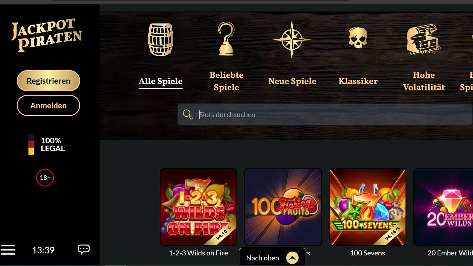 JackpotPiraten – Spielauswahl (Automatenspiele) (Screenshot)