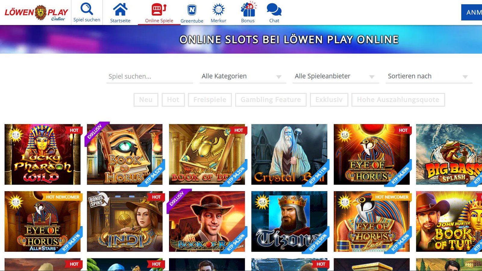 Löwen Play – Spielauswahl (Automatenspiele) (Screenshot)
