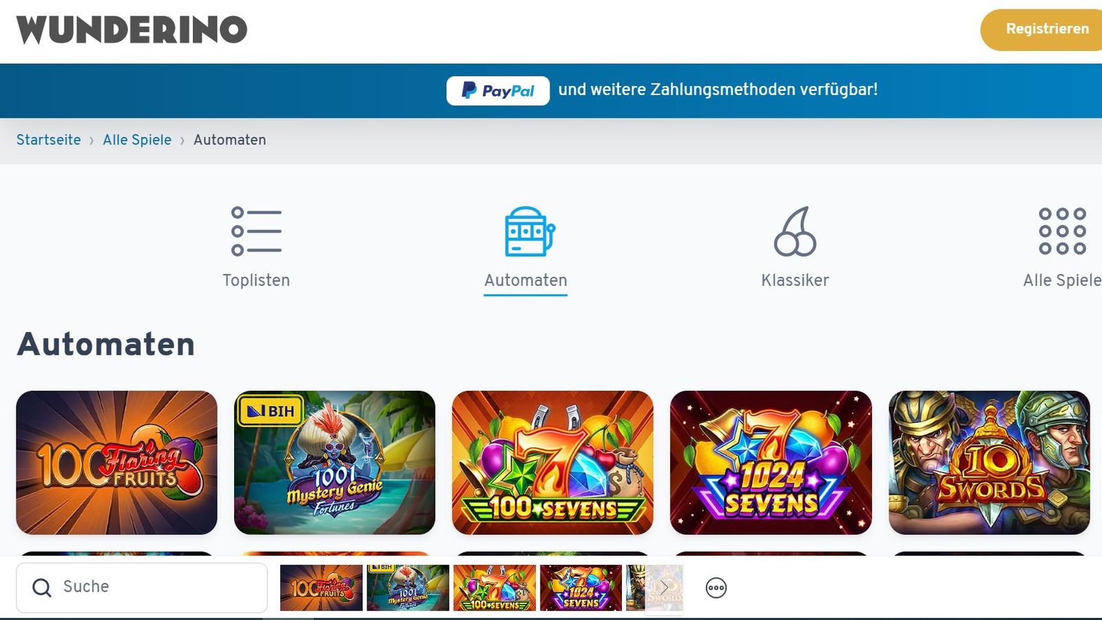 Wunderino – Spielauswahl (Automatenspiele) (Screenshot)