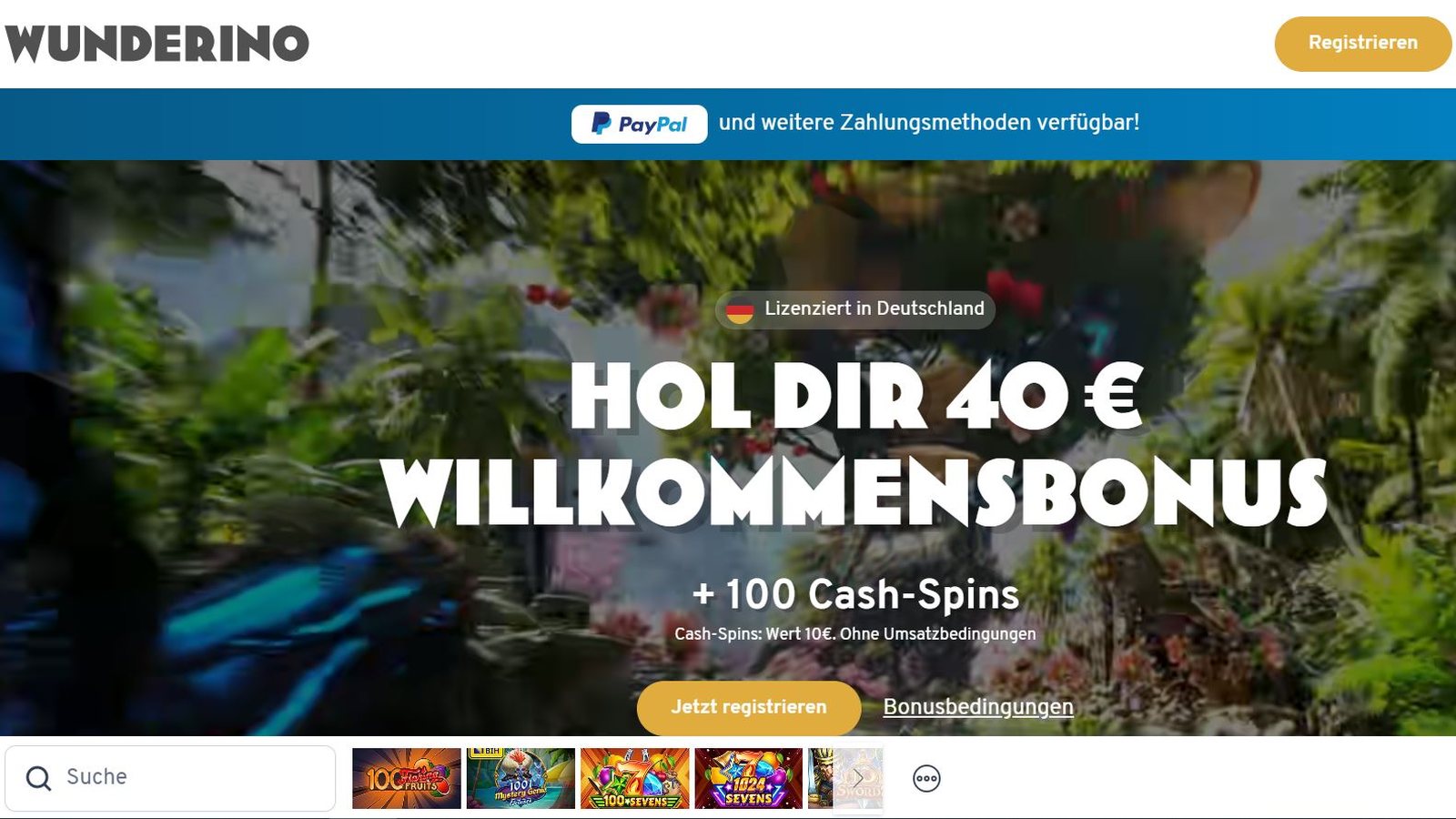 Wunderino – Casino-Lobby (Screenshot)